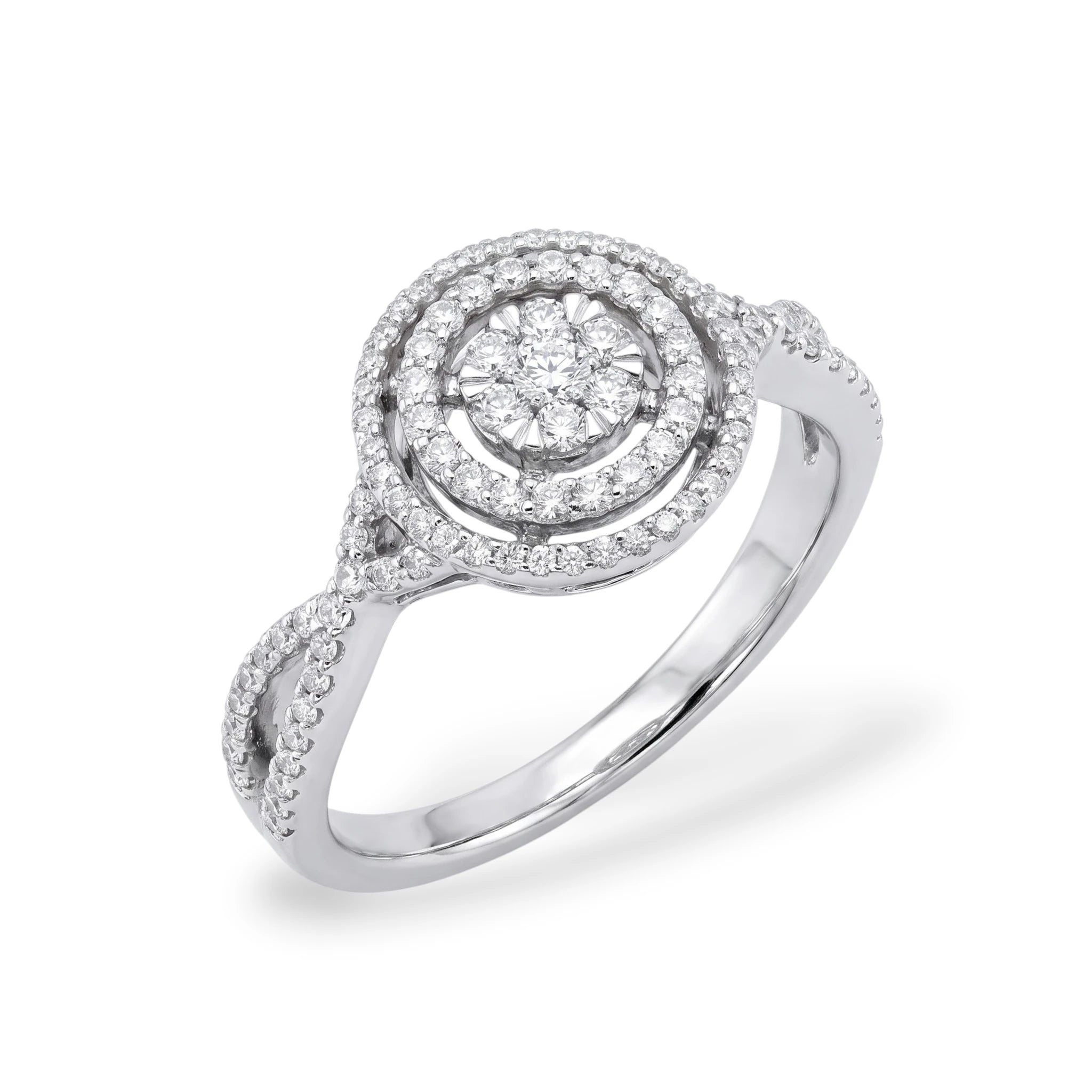 Double Halo Diamond Cluster Ring in White Gold - RPPA2800