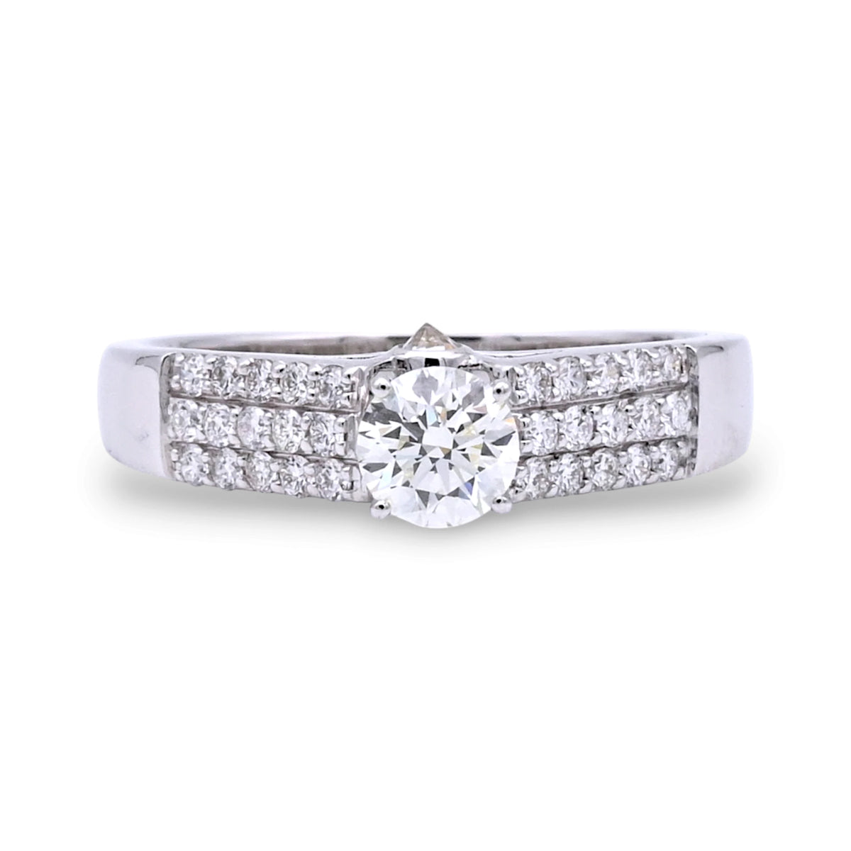 The Triple-Row Pavé Solitaire Diamond Ring - R5116