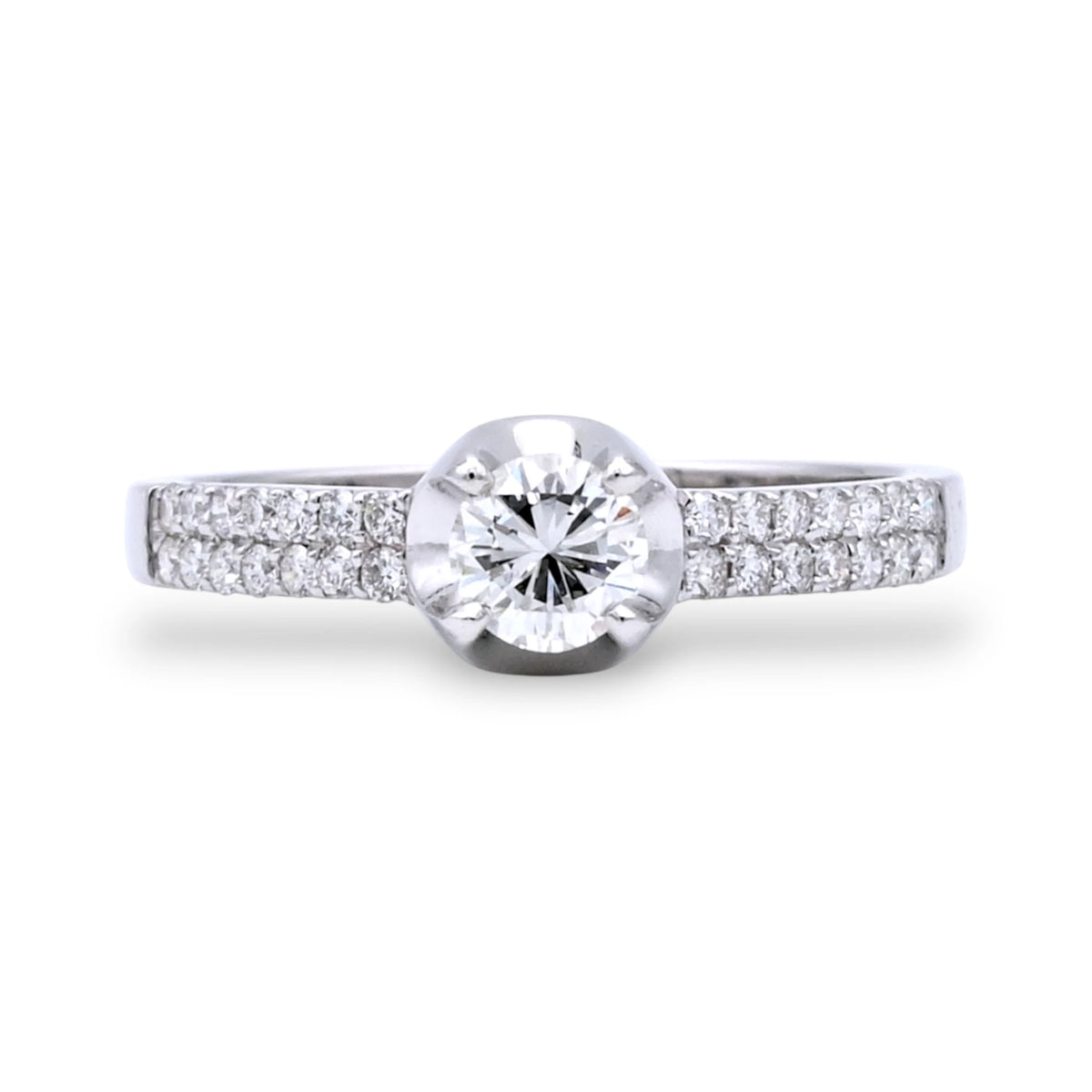 Double Row Pave Solitaire Diamond Ring - R5384