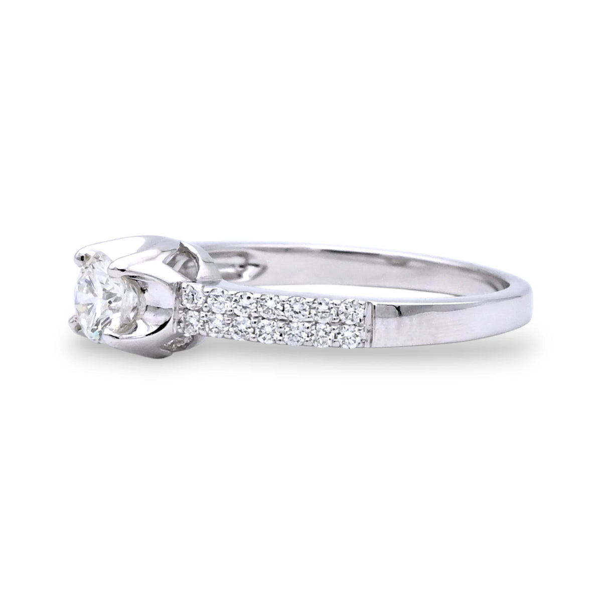 Double Row Pave Solitaire Diamond Ring - R5384