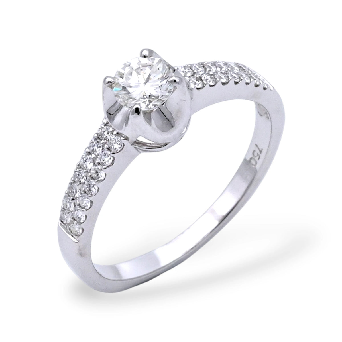 Double Row Pave Solitaire Diamond Ring - R5384