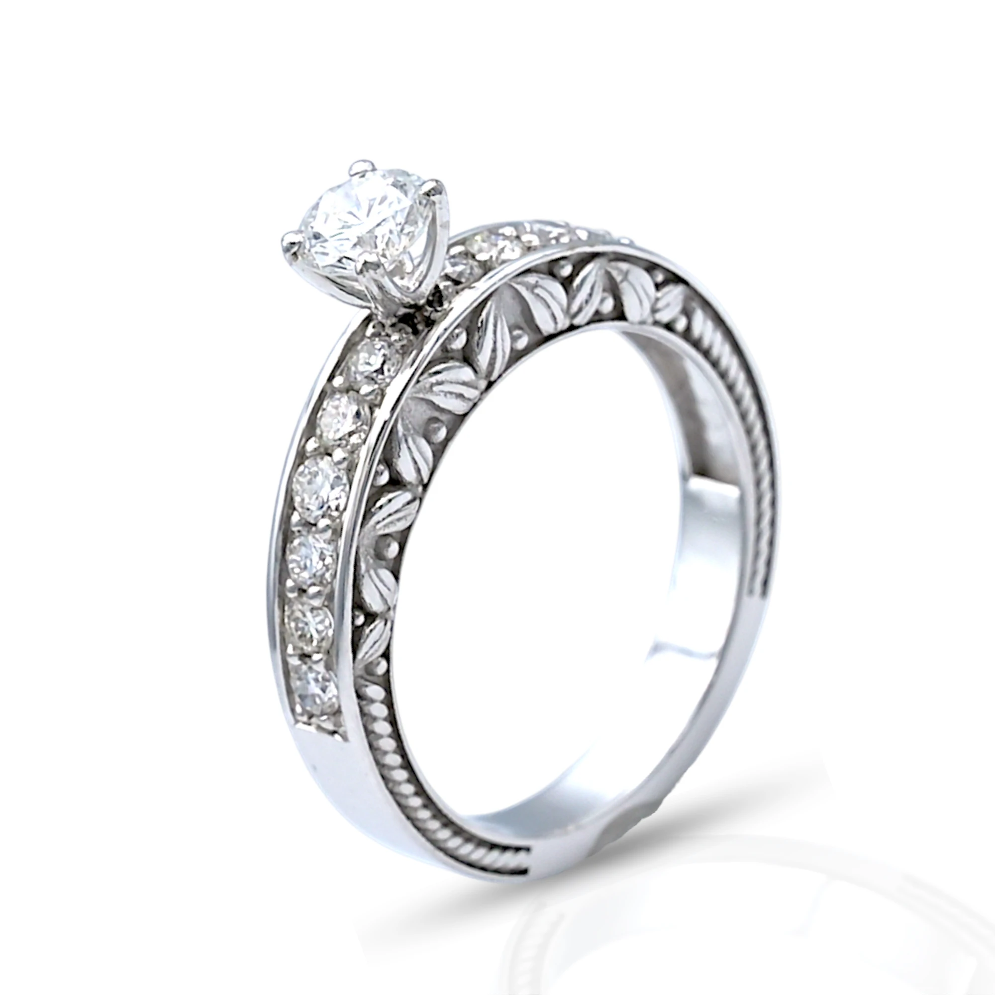 Solitaire Diamond Ring with Carved Bridge - R5/15